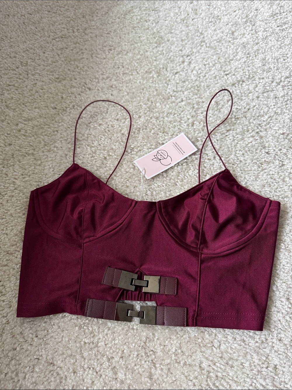 Women’s Burgundy Satin Bustier Crop Top